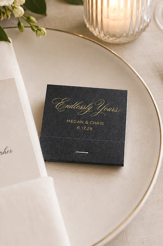 Old Money Wedding Custom Matchbooks | Elegant Script Favors | Interactive Live Design Preview