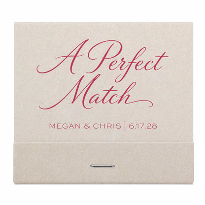 Wedding-themed box with 'A Perfect Match' text and personalized names and date.
