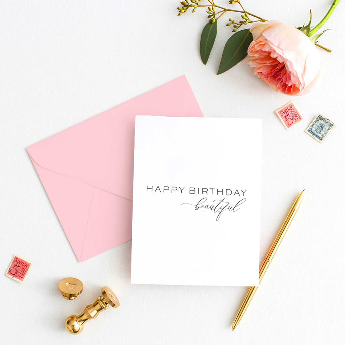Happy Birthday Beautiful Card - Letterpress Greeting Card - Tea and Becky