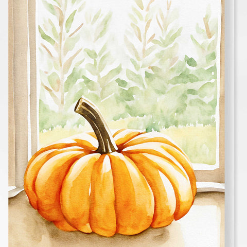 Pumpkin in the Window Halloween Card Autumn Fall Watercolor Holiday H042 - Wholesale