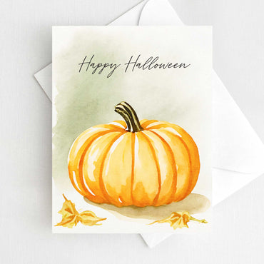 Pumpkin Happy Halloween Card Autumn Fall Watercolor Holiday H040 - Wholesale