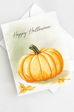 Load image into Gallery viewer, Pumpkin Happy Halloween Card Autumn Fall Watercolor Holiday
