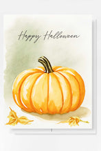 Load image into Gallery viewer, Pumpkin Happy Halloween Card Autumn Fall Watercolor Holiday

