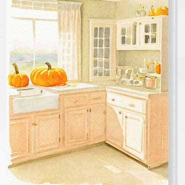 Pumpkin Kitchen Halloween Card Autumn Fall Watercolor Holiday H041 - Wholesale