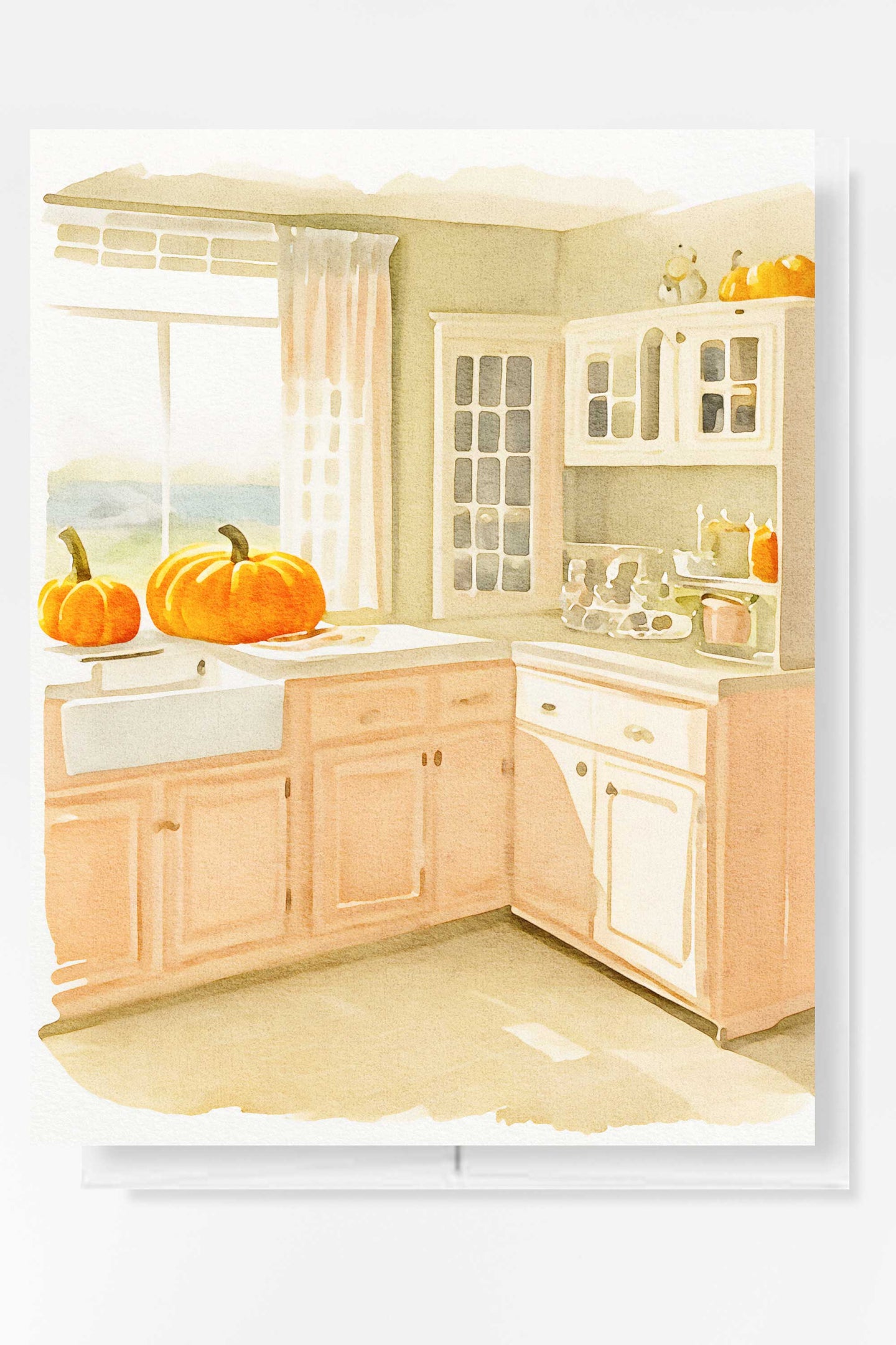 Pumpkin Kitchen Halloween Card Autumn Fall Watercolor Cottagecore Holiday