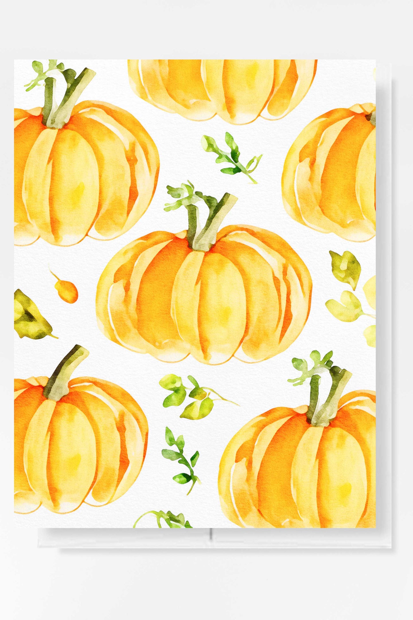 Pumpkins and Leaves Autumn Fall Halloween Card Watercolor Holiday
