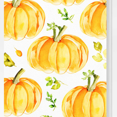 Pumpkins and Leaves Autumn Fall Halloween Card Watercolor Holiday H038 - Wholesale