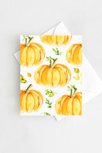 Load image into Gallery viewer, Pumpkins and Leaves Autumn Fall Halloween Card Watercolor Holiday
