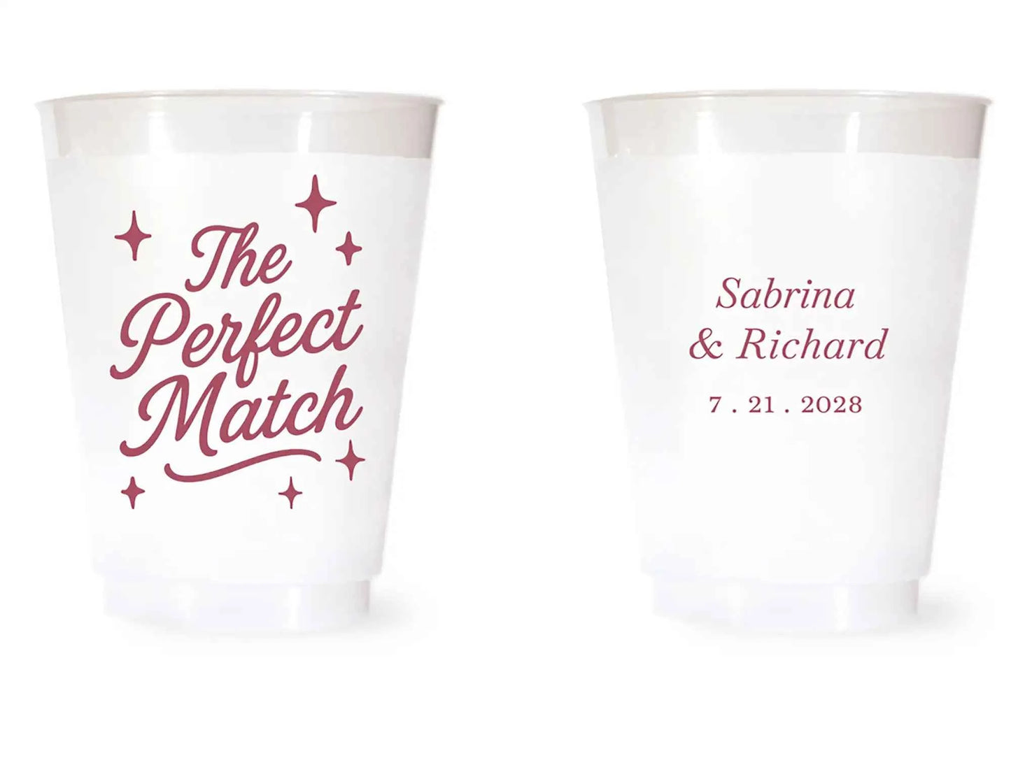 Custom Frosted Wedding Cups | 16 oz Shatterproof Plastic Favors | Interactive Live Design Preview