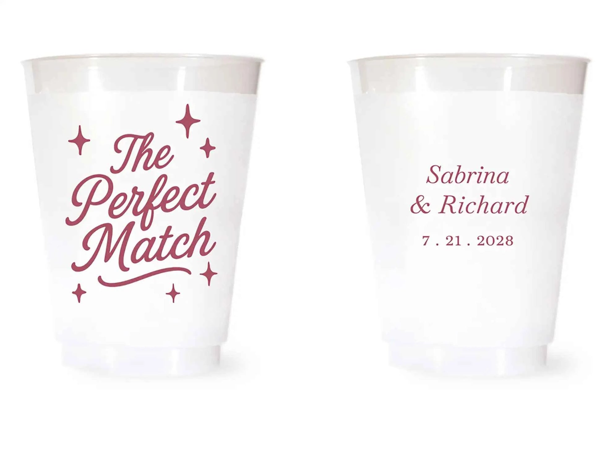 Custom Frosted Wedding Cups | 16 oz Shatterproof Plastic Favors | Interactive Live Design Preview