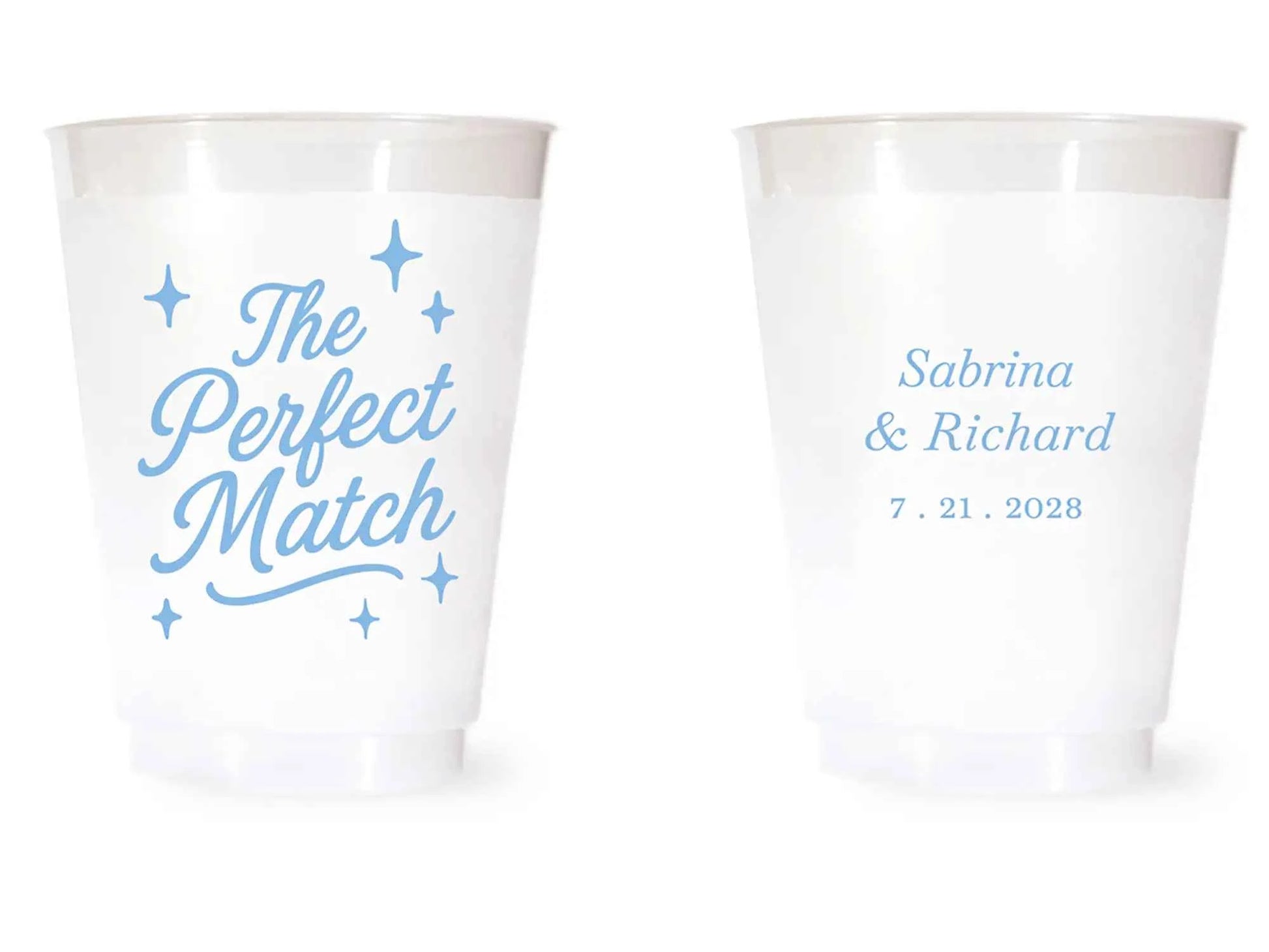 Custom Frosted Wedding Cups | 16 oz Shatterproof Plastic Favors | Interactive Live Design Preview