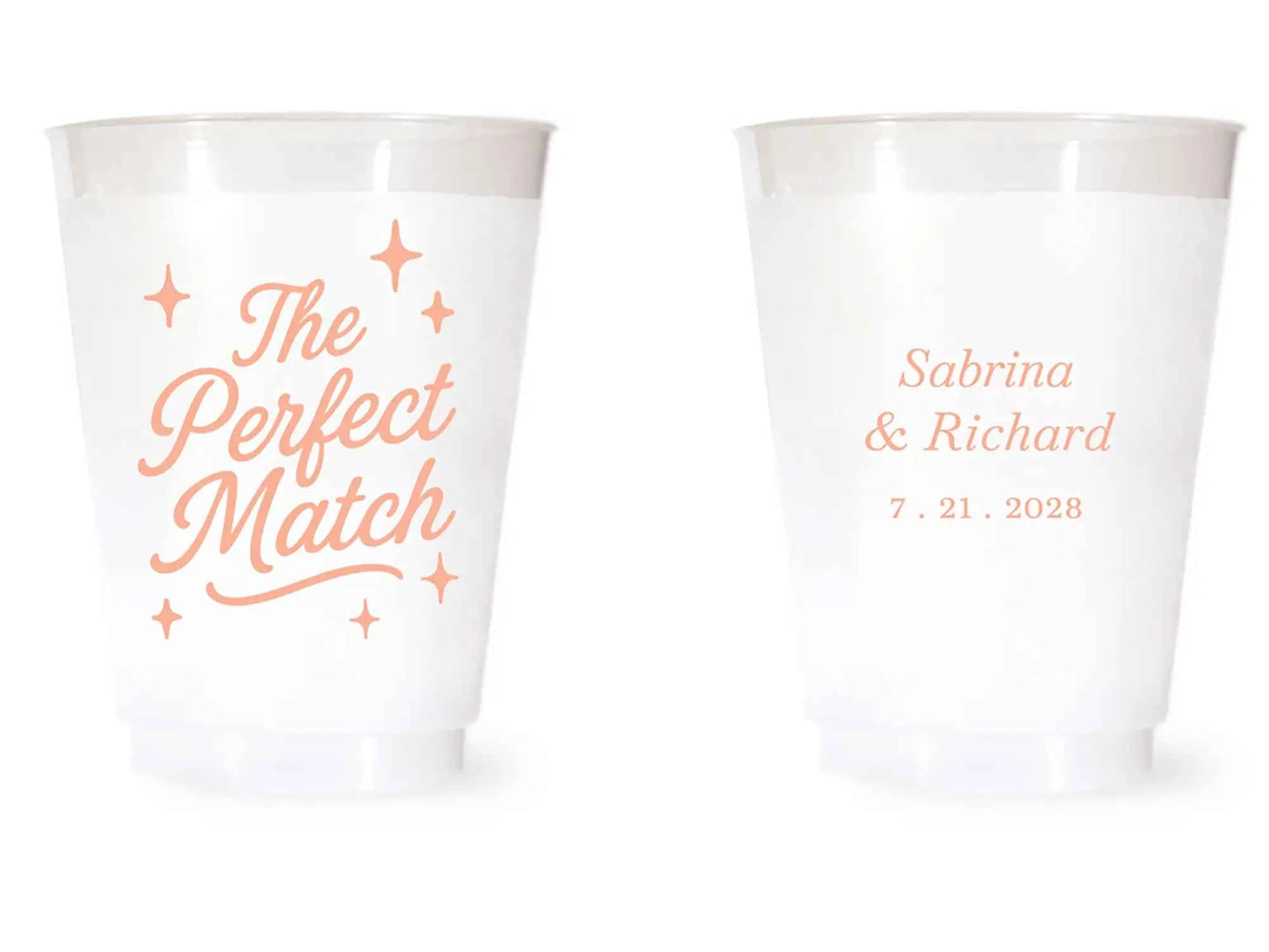 Custom Frosted Wedding Cups | 16 oz Shatterproof Plastic Favors | Interactive Live Design Preview