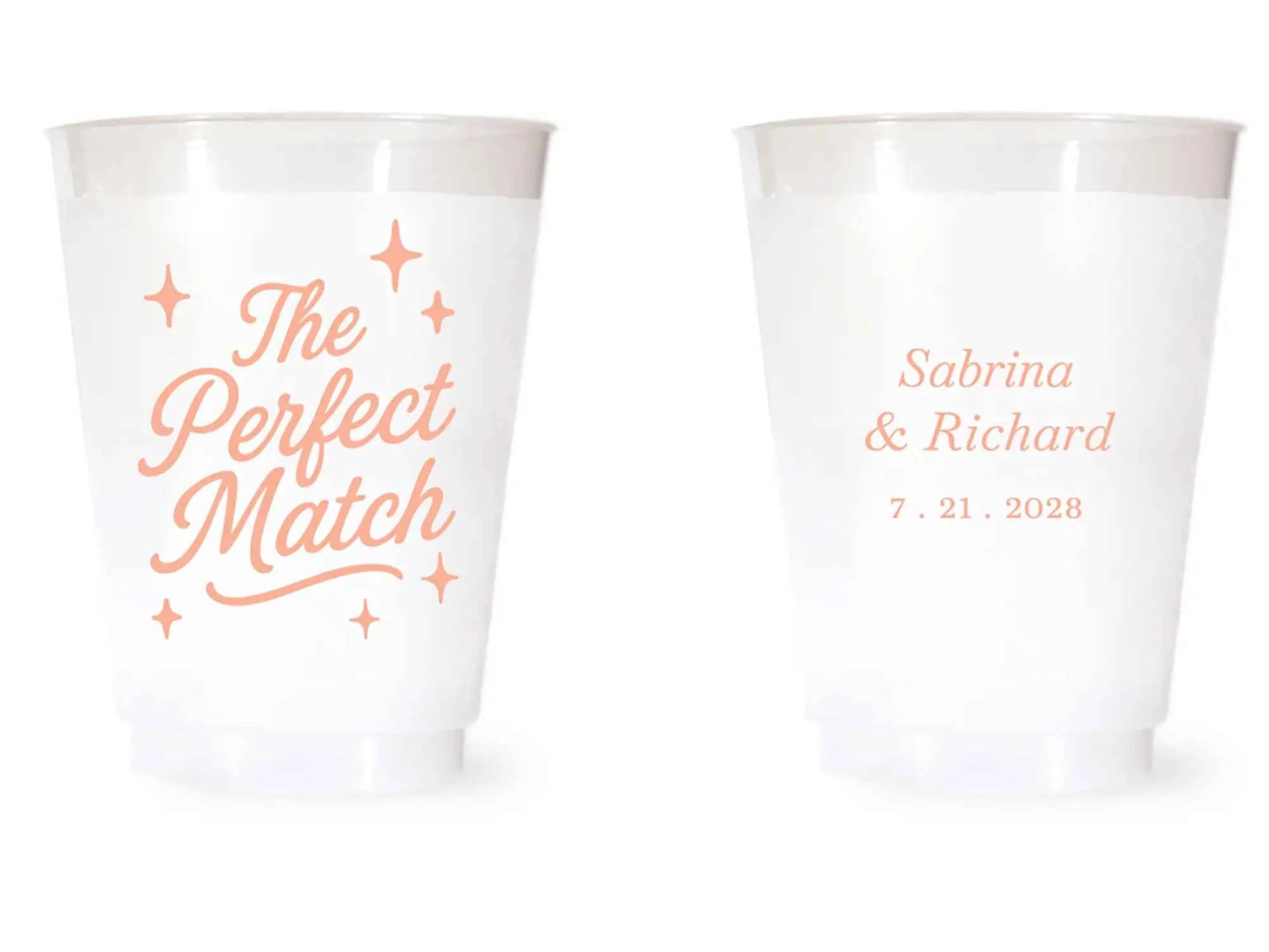 Custom Frosted Wedding Cups | 16 oz Shatterproof Plastic Favors | Interactive Live Design Preview