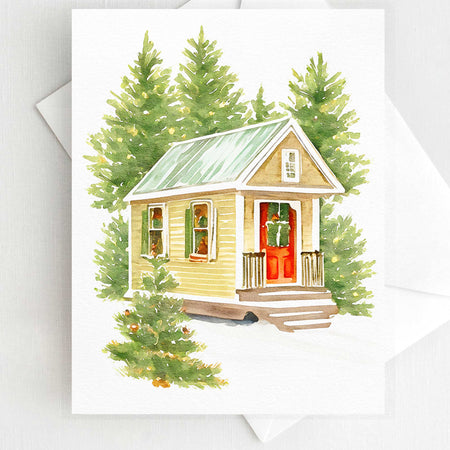 Christmas Tiny House Holiday Card Watercolor H030 - Wholesale