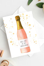 Load image into Gallery viewer, Will You Be My Bridesmaid Proposal Card Watercolor Pink Champagne Bottle
