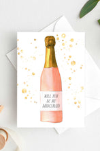 Load image into Gallery viewer, Will You Be My Bridesmaid Proposal Card Watercolor Pink Champagne Bottle
