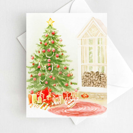 Christmas Tree and Wood Stack Holiday Card Watercolor H034 - Wholesale