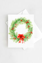 Load image into Gallery viewer, Christmas Wreath Holiday Card Watercolor
