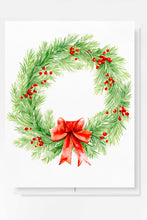 Load image into Gallery viewer, Christmas Wreath Holiday Card Watercolor
