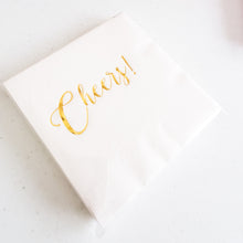 Load image into Gallery viewer, Cheers Napkins White and Gold - Set of 20
