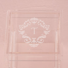 Load image into Gallery viewer, Monogrammed Filigree Personalized Lucite Wedding Ring Box - Tea and Becky
