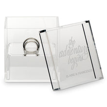 Load image into Gallery viewer, The Adventure Begins Personalized Lucite Wedding Ring Box - Tea and Becky
