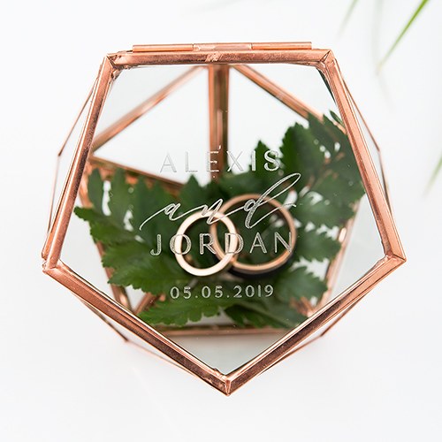Elegant Geometric Ring Box - Personalized Wedding Ring Boxes - Terrarium Rose Gold - Tea and Becky