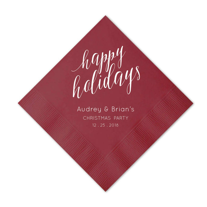 Elegant Happy Holidays Napkins - Personalized Holiday Napkins - Tea and Becky