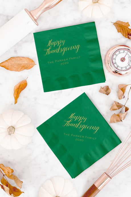 Happy Thanksgiving Napkins - Personalized Set of 100 - Tea and Becky