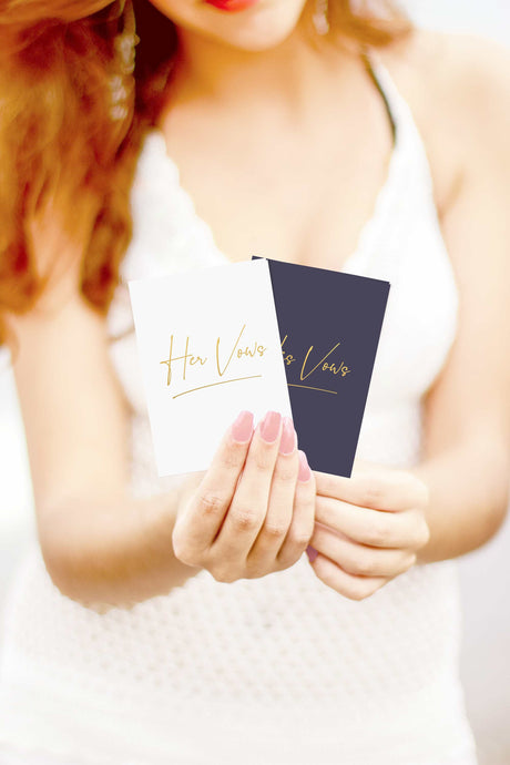 His and Hers Vow Books Set - White and Navy with Gold Foil - Tea and Becky