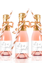 Load image into Gallery viewer, It&#39;s a Girl Mini Champagne Bottle Labels for Baby Shower - Tea and Becky

