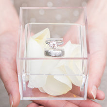Load image into Gallery viewer, Monogrammed Arrow and Feather Personalized Lucite Wedding Ring Box - Tea and Becky
