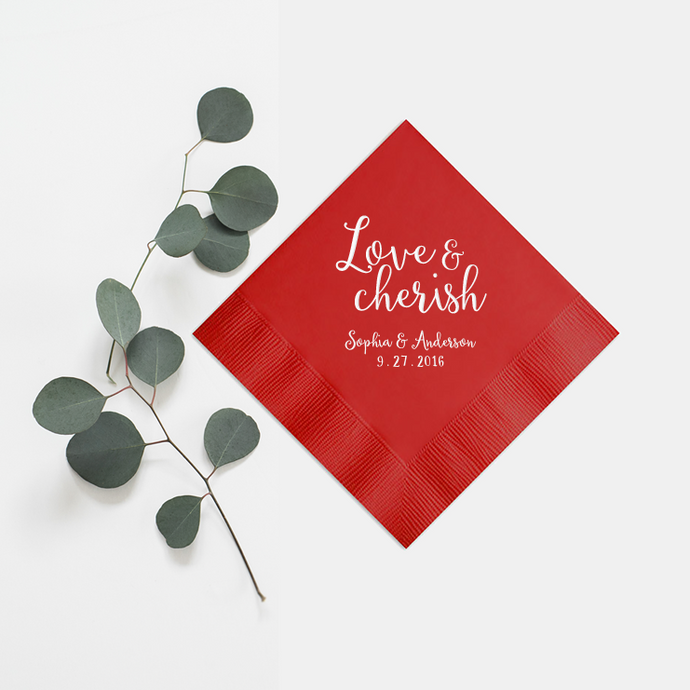 Personalized Wedding Napkins Love and Cherish - Alicia Collection - Tea and Becky