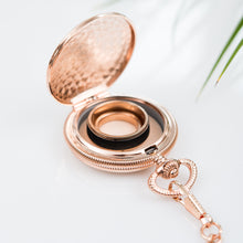 Load image into Gallery viewer, Rose Gold Wedding Ring Box - Pocket Case with Chain - Tea and Becky
