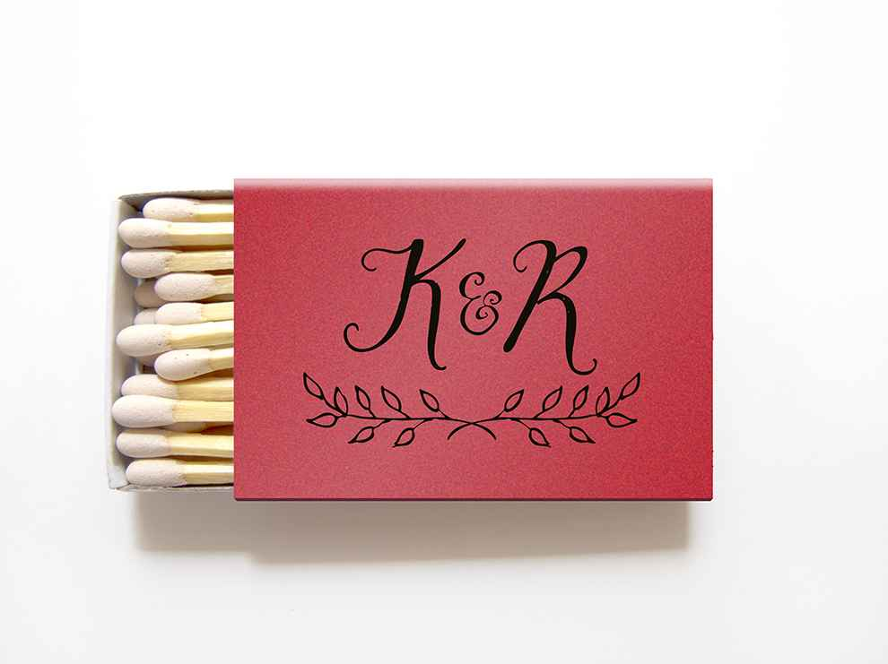 Rustic Monogrammed Matchboxes Personalized Wedding Matches